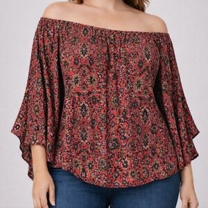 Venezia Jeans Clothing Co Off The Shoulder Bell Sleeve Pattern Blouse Size 26/28